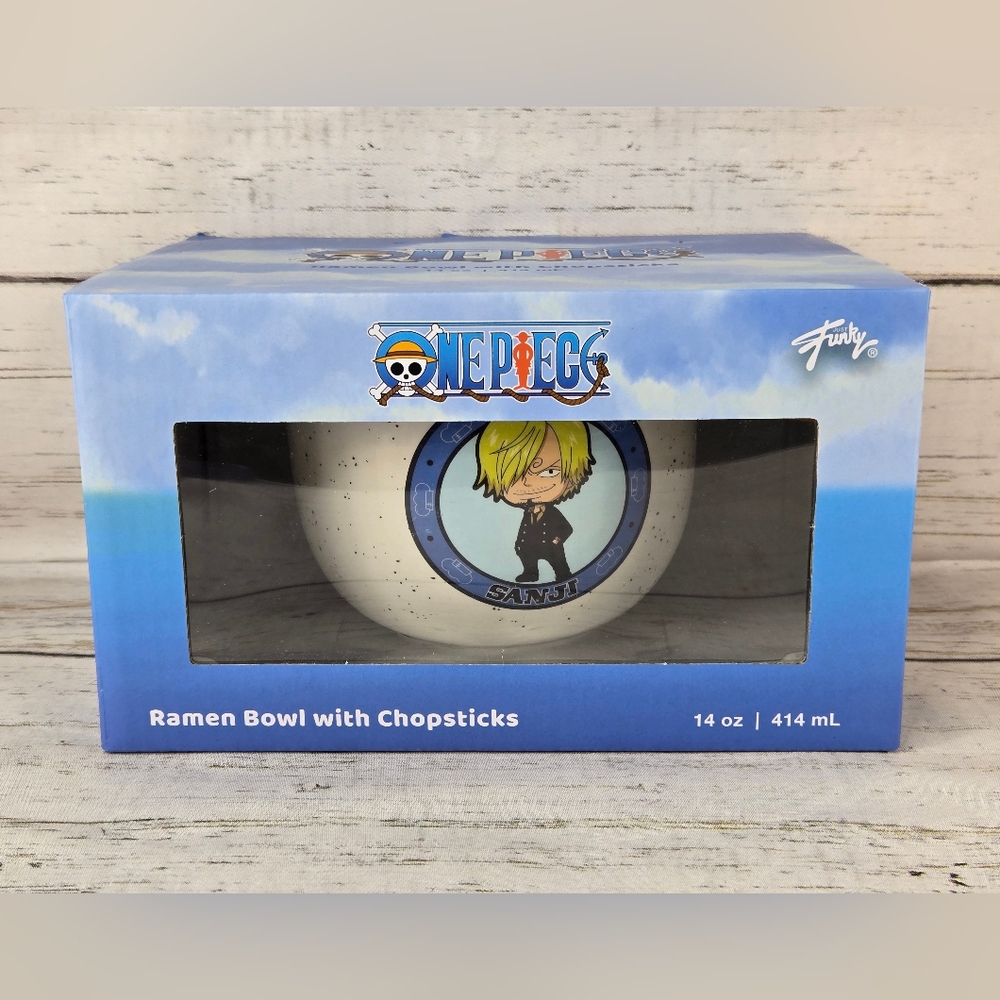 One Piece Sanji Jolly Roger Logo Speckled Ceramic Ramen Bowl with Chopsticks